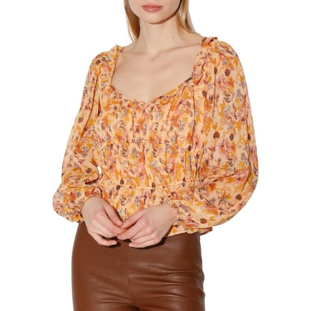Walter Baker Myka Chiffon Top Blouse Orange Multicolor Size XS Long Sleeves